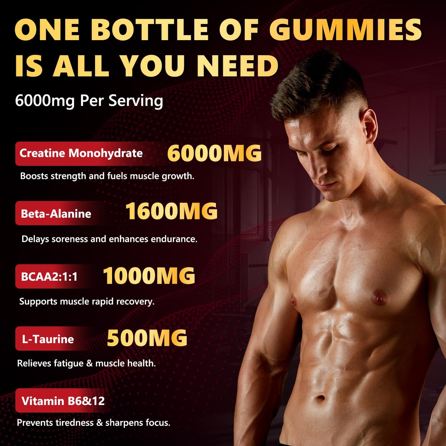 ZELKORE Creatine Monohydrate Gummies 6000mg for Men & Women, Sugar Free Creatine Gummy for Pre & Post Workout, High Absorption Supplement with BCAA, Support Boost Strength, - dailyvitalstore