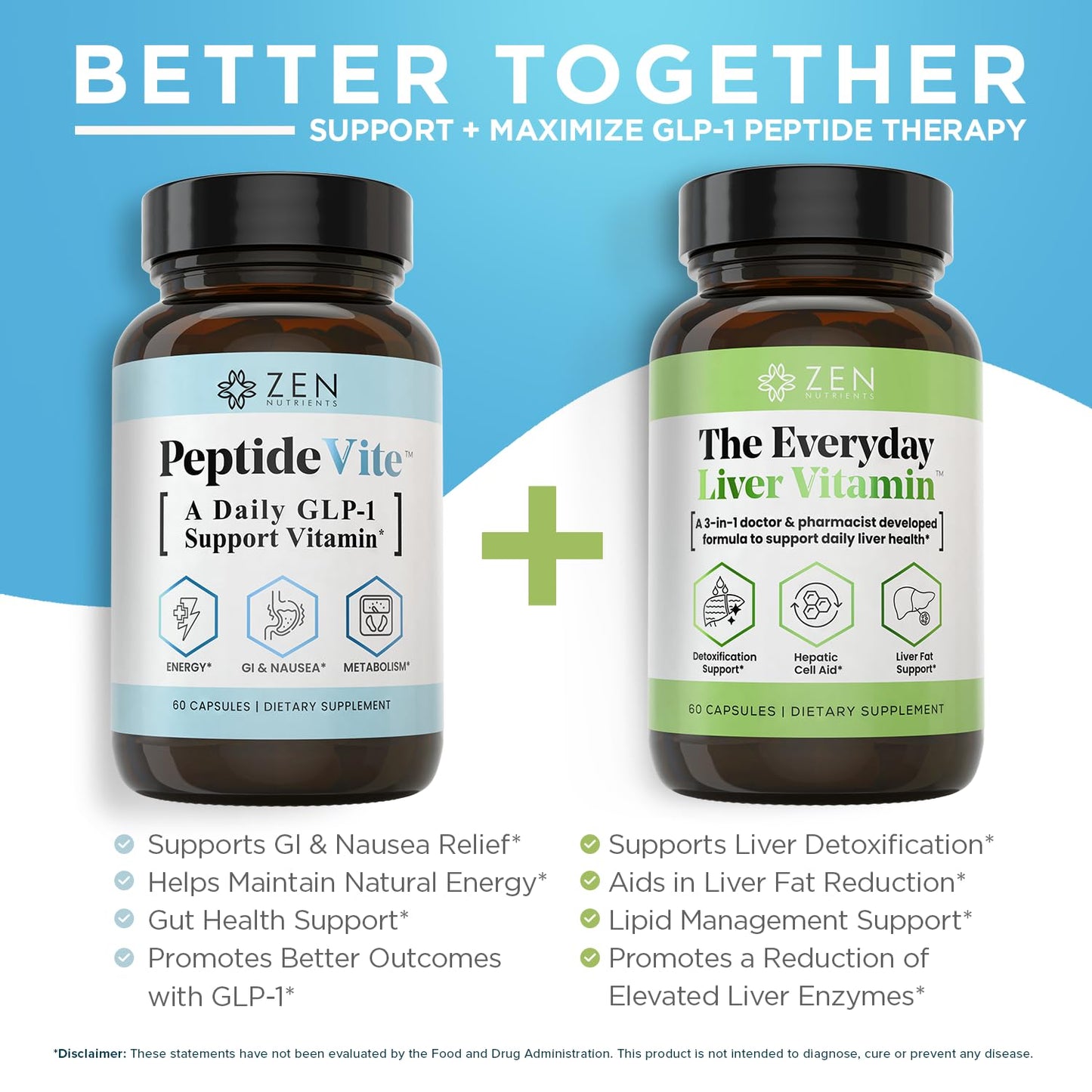 Zen Nutrients PeptideVite Support Vitamin for Gut Health with Probiotics, Bromelain, Chromium Picolinate & Organic Ginger (60 Capsules) - dailyvitalstore