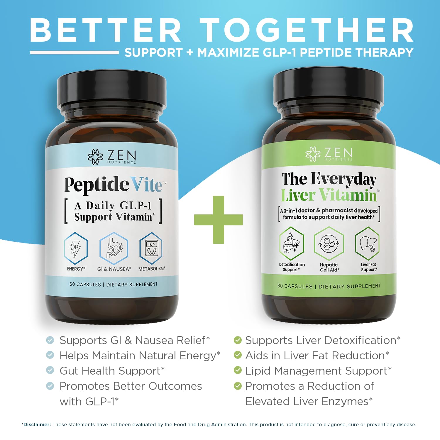 Zen Nutrients PeptideVite Support Vitamin for Gut Health with Probiotics, Bromelain, Chromium Picolinate & Organic Ginger (60 Capsules) - dailyvitalstore