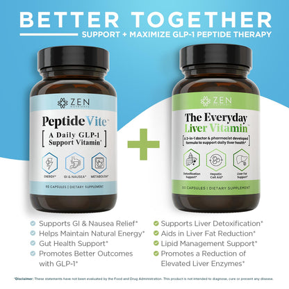 Zen Nutrients PeptideVite Support Vitamin for Gut Health with Probiotics, Bromelain, Chromium Picolinate & Organic Ginger (60 Capsules) - dailyvitalstore