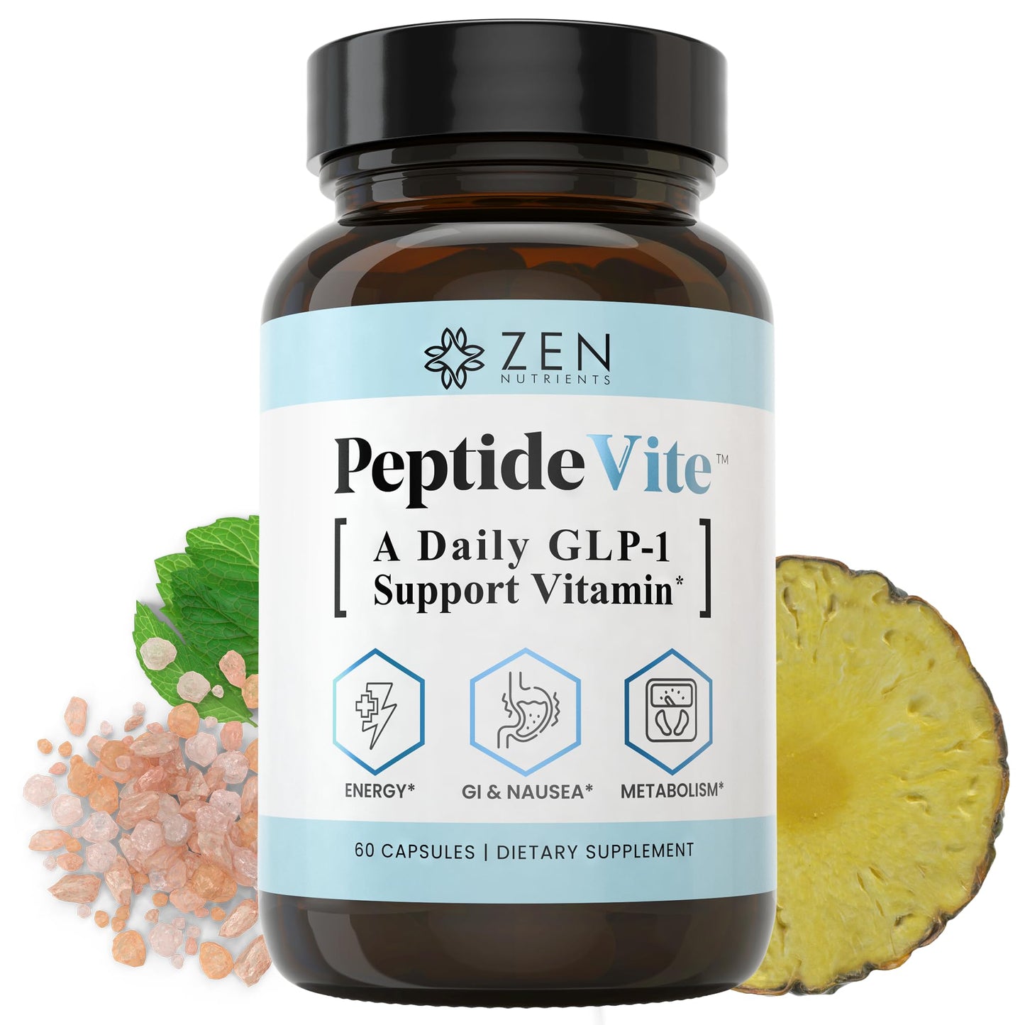 Zen Nutrients PeptideVite Support Vitamin for Gut Health with Probiotics, Bromelain, Chromium Picolinate & Organic Ginger (60 Capsules) - dailyvitalstore
