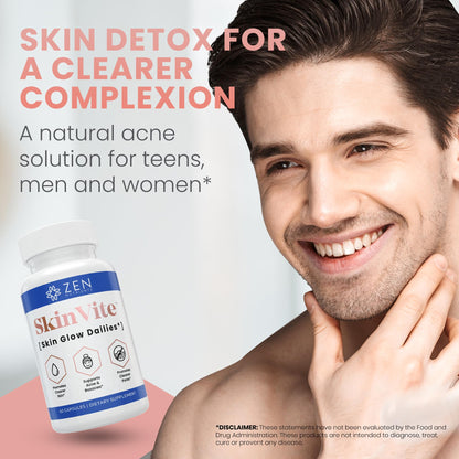 Zen Nutrients SkinVite Natural Skin Supplement for Women, Men & Teens - Hormonal Breakouts & Clear Skin Support Supplement - Detoxifying Vitamin for Acne and Digestion Support - dailyvitalstore