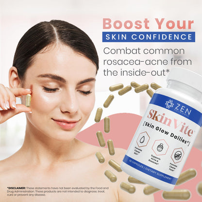 Zen Nutrients SkinVite Natural Skin Supplement for Women, Men & Teens - Hormonal Breakouts & Clear Skin Support Supplement - Detoxifying Vitamin for Acne and Digestion Support - dailyvitalstore