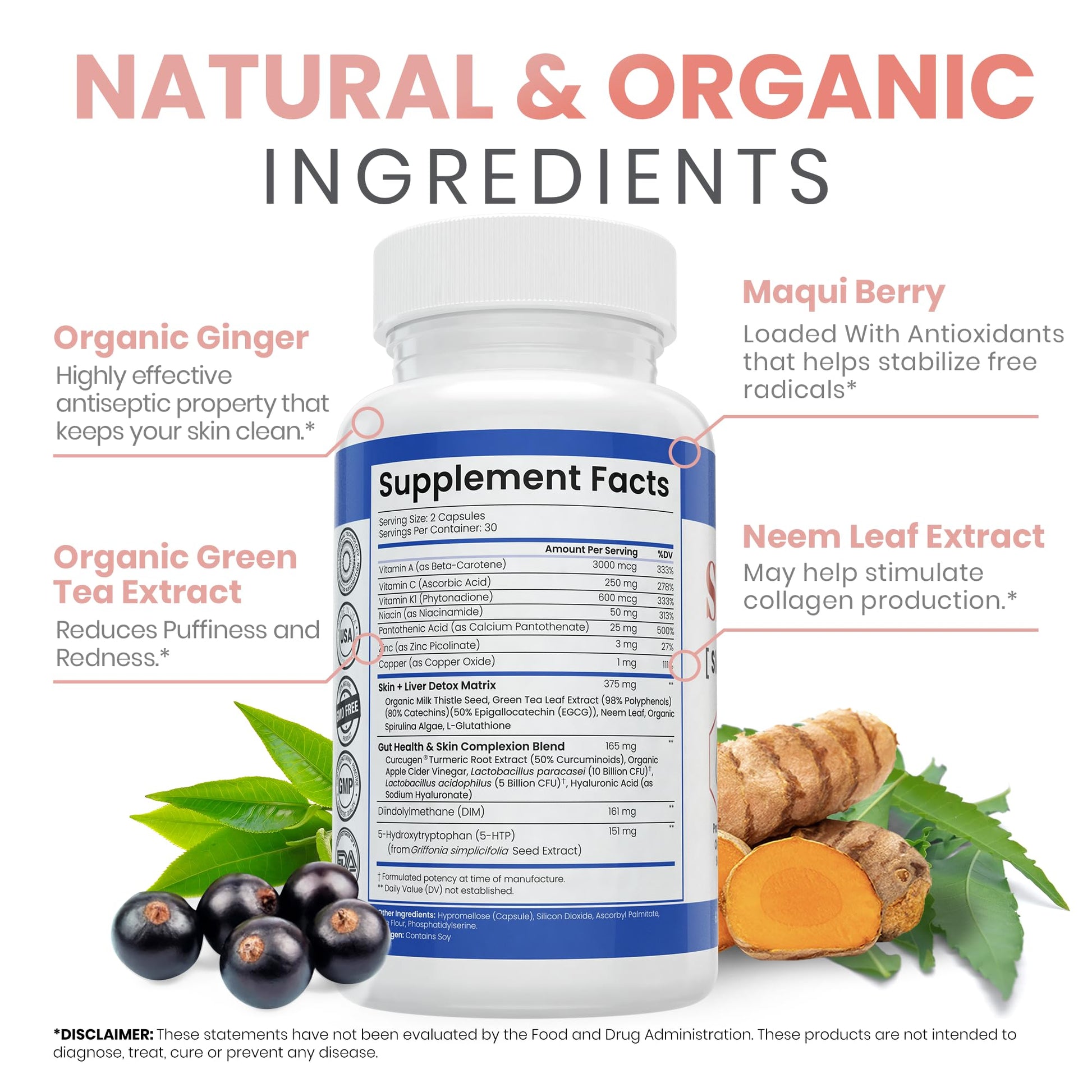 Zen Nutrients SkinVite Natural Skin Supplement for Women, Men & Teens - Hormonal Breakouts & Clear Skin Support Supplement - Detoxifying Vitamin for Acne and Digestion Support - dailyvitalstore