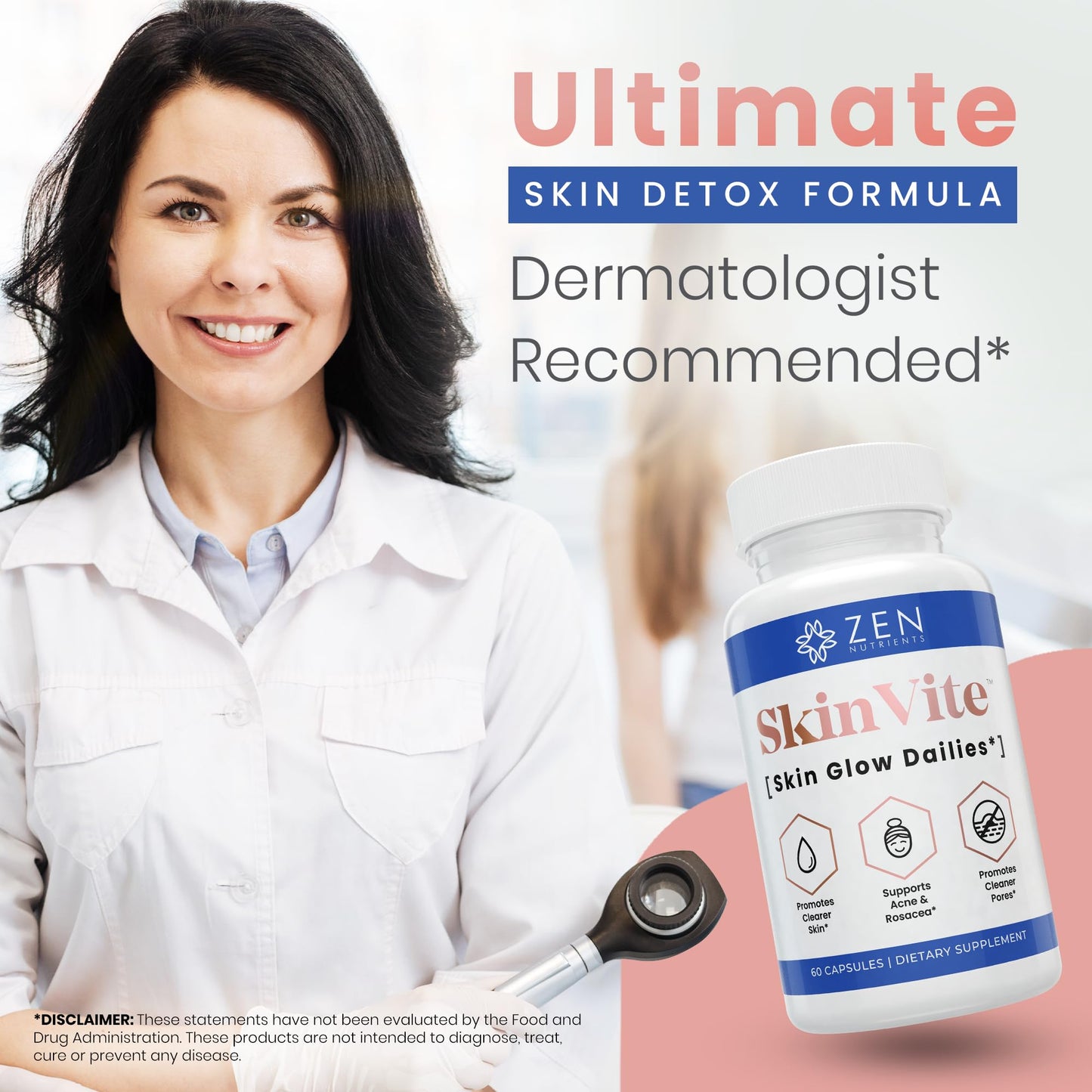 Zen Nutrients SkinVite Natural Skin Supplement for Women, Men & Teens - Hormonal Breakouts & Clear Skin Support Supplement - Detoxifying Vitamin for Acne and Digestion Support - dailyvitalstore