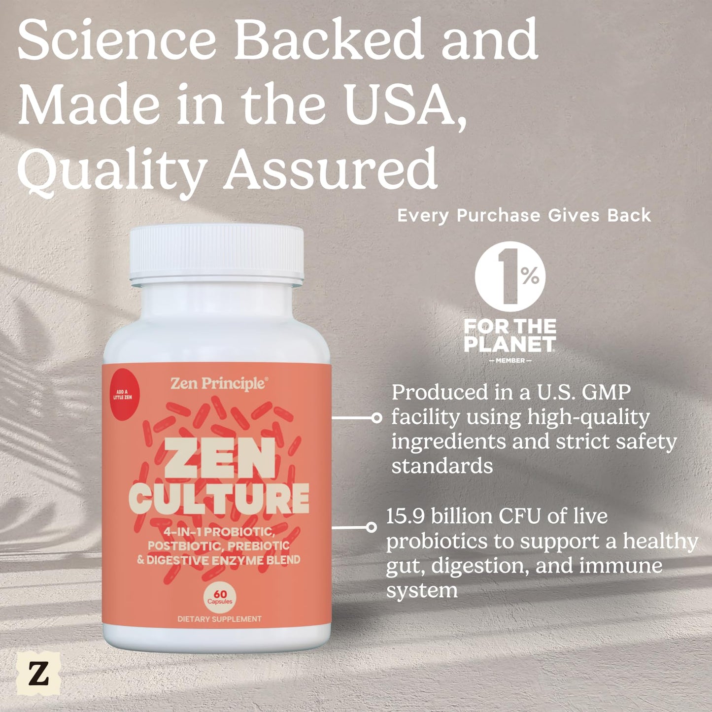 Zen Principle Zenculture™ – 4-in-1 Synbiotic Supplement (Probiotic + Prebiotic + Postbiotic + Digestive Enzymes) with CoreBiome®. Anti Bloating - dailyvitalstore