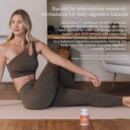 Zen Principle Zenculture™ – 4-in-1 Synbiotic Supplement (Probiotic + Prebiotic + Postbiotic + Digestive Enzymes) with CoreBiome®. Anti Bloating, - dailyvitalstore