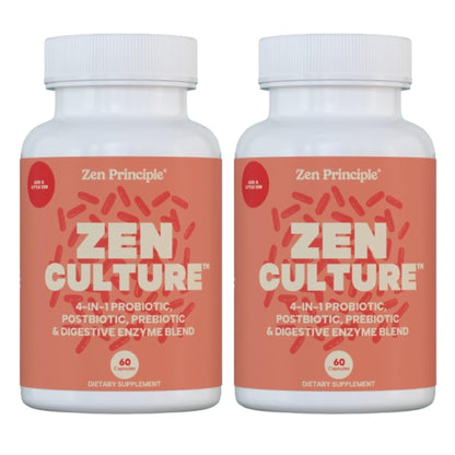 Zen Principle Zenculture™ – 4-in-1 Synbiotic Supplement (Probiotic + Prebiotic + Postbiotic + Digestive Enzymes) with CoreBiome®. Anti Bloating, - dailyvitalstore