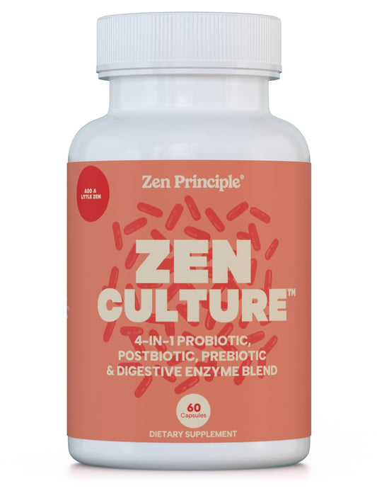 Zen Principle Zenculture™ – 4-in-1 Synbiotic Supplement (Probiotic + Prebiotic + Postbiotic + Digestive Enzymes) with CoreBiome®. Anti Bloating - dailyvitalstore