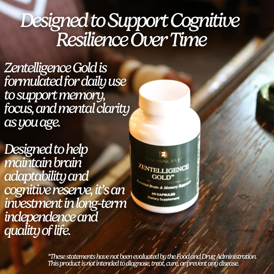 Zen Principle Zentelligence™ Gold Brain Supplement – Memory, Focus & Mental Clarity. Premium Cognitive Support for Adults 40+ with Magnesium, Vitamin D3, CoQ10, Vitamin B12 & L-Theanine. 60 Capsules - dailyvitalstore