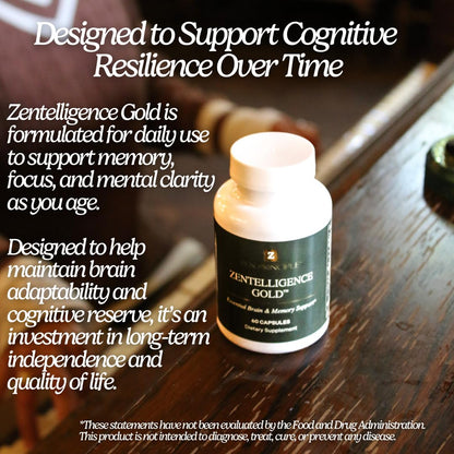 Zen Principle Zentelligence™ Gold Brain Supplement – Memory, Focus & Mental Clarity. Premium Cognitive Support for Adults 40+ with Magnesium, Vitamin D3, CoQ10, Vitamin B12 & L-Theanine. 60 Capsules - dailyvitalstore