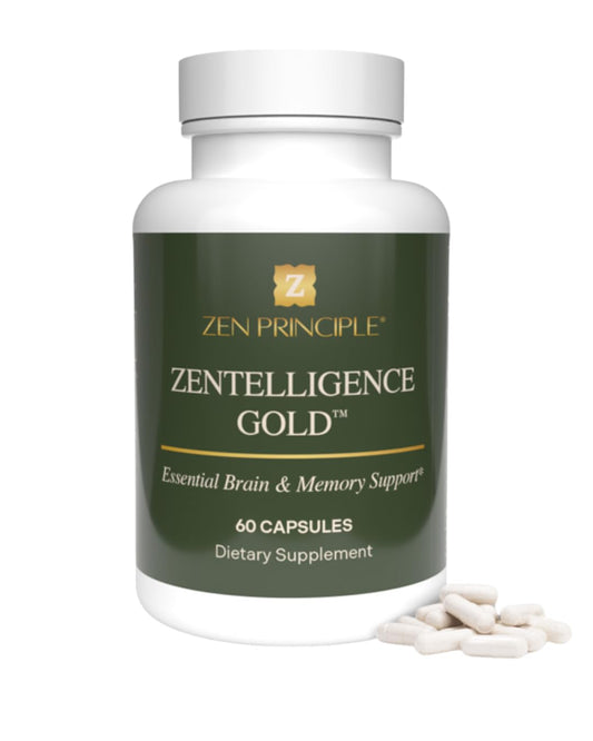Zen Principle Zentelligence™ Gold Brain Supplement – Memory, Focus & Mental Clarity. Premium Cognitive Support for Adults 40+ with Magnesium, Vitamin D3, CoQ10, Vitamin B12 & L-Theanine. 60 Capsules - dailyvitalstore