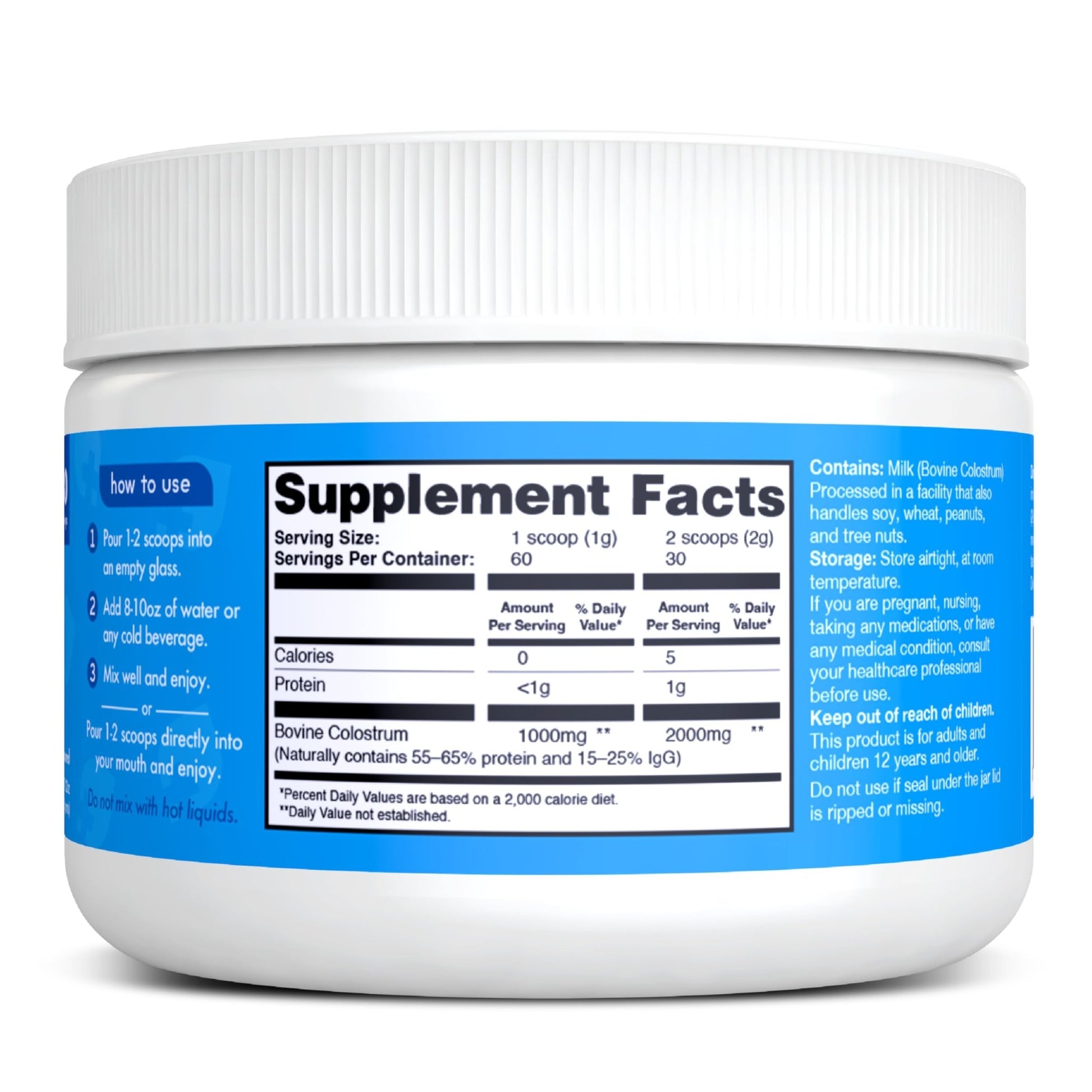 Zena Nutrition Bovine Colostrum Powder Supplement, 2000mg Pure Colostrum, Supports Immune and Digestive Health, Promotes Gut Health, Keto, Gluten Free - dailyvitalstore