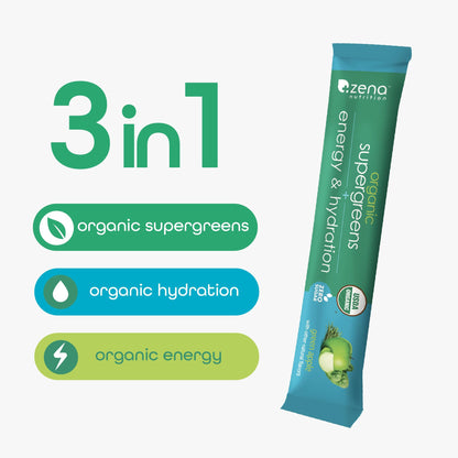 Zena Nutrition Organic Super Greens Energy & Hydration Powder, 70+ Superfoods, 0 Sugar, 5G Fiber, Spirulina, Chlorella, Prebiotics/Probiotics, Natural Caffeine + Electrolytes, 40 Drink Mix Packets - dailyvitalstore
