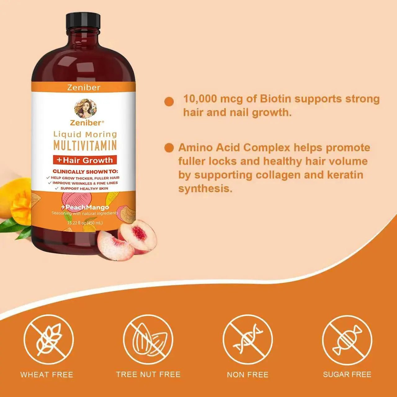 Zeniber MaayRuth Multivitamins Hair Growth| Liquid Multivitamin for Hair Growth | Biotin 10000mcg | Hair & Skin Support Supplement | - dailyvitalstore