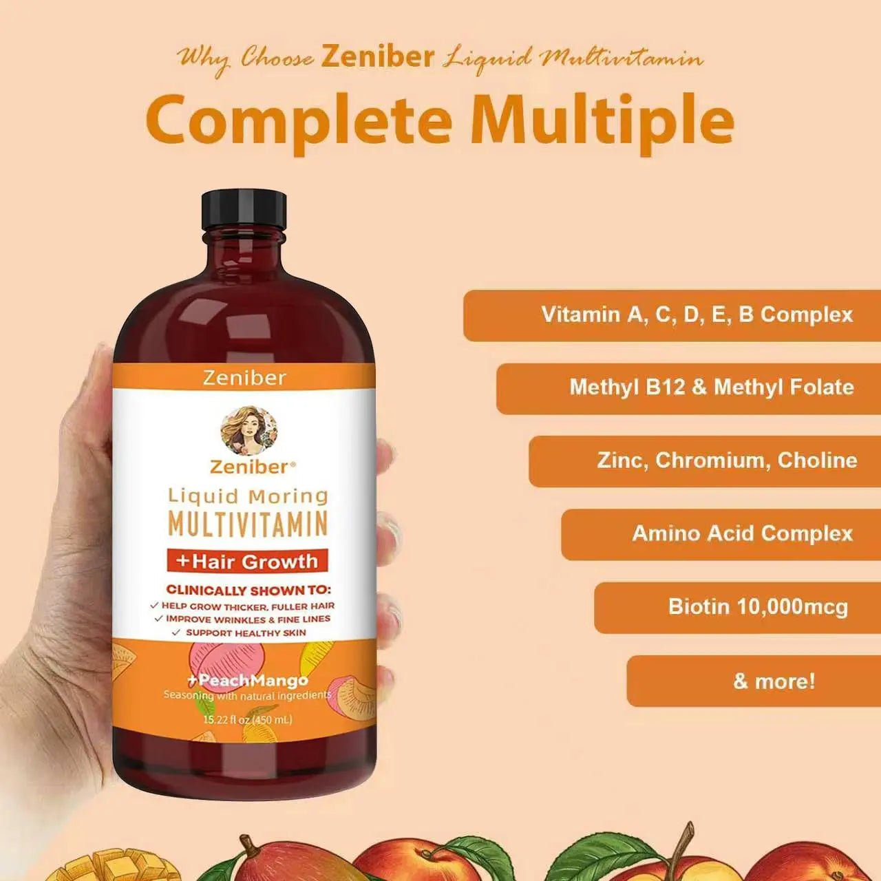 Zeniber MaayRuth Multivitamins Hair Growth| Liquid Multivitamin for Hair Growth | Biotin 10000mcg | Hair & Skin Support Supplement | - dailyvitalstore