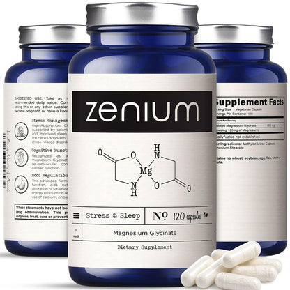 Zenium - Magnesium Glycinate for Sleep, Chelated, 600mg per Serving, 120 Capsules | High Absorption | Relieve Tension, Worry, Nervousness | Calm The Mind & Body | Ayurvedic | Natural Relief Supplement - dailyvitalstore