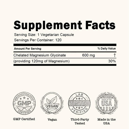 Zenium - Magnesium Glycinate for Sleep, Chelated, 600mg per Serving, 120 Capsules | High Absorption | Relieve Tension, Worry, Nervousness | Calm The Mind & Body | Ayurvedic | Natural Relief Supplement - dailyvitalstore