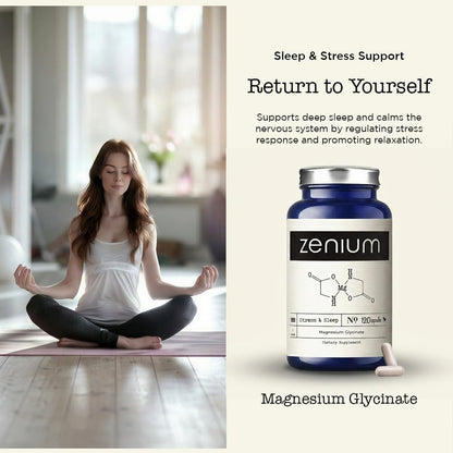Zenium - Magnesium Glycinate for Sleep, Chelated, 600mg per Serving, 120 Capsules | High Absorption | Relieve Tension, Worry, Nervousness | Calm The Mind & Body | Ayurvedic | Natural Relief Supplement - dailyvitalstore