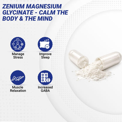 Zenium - Magnesium Glycinate for Sleep, Chelated, 600mg per Serving, 120 Capsules | High Absorption | Relieve Tension, Worry, Nervousness | Calm The Mind & Body | Ayurvedic | Natural Relief Supplement - dailyvitalstore