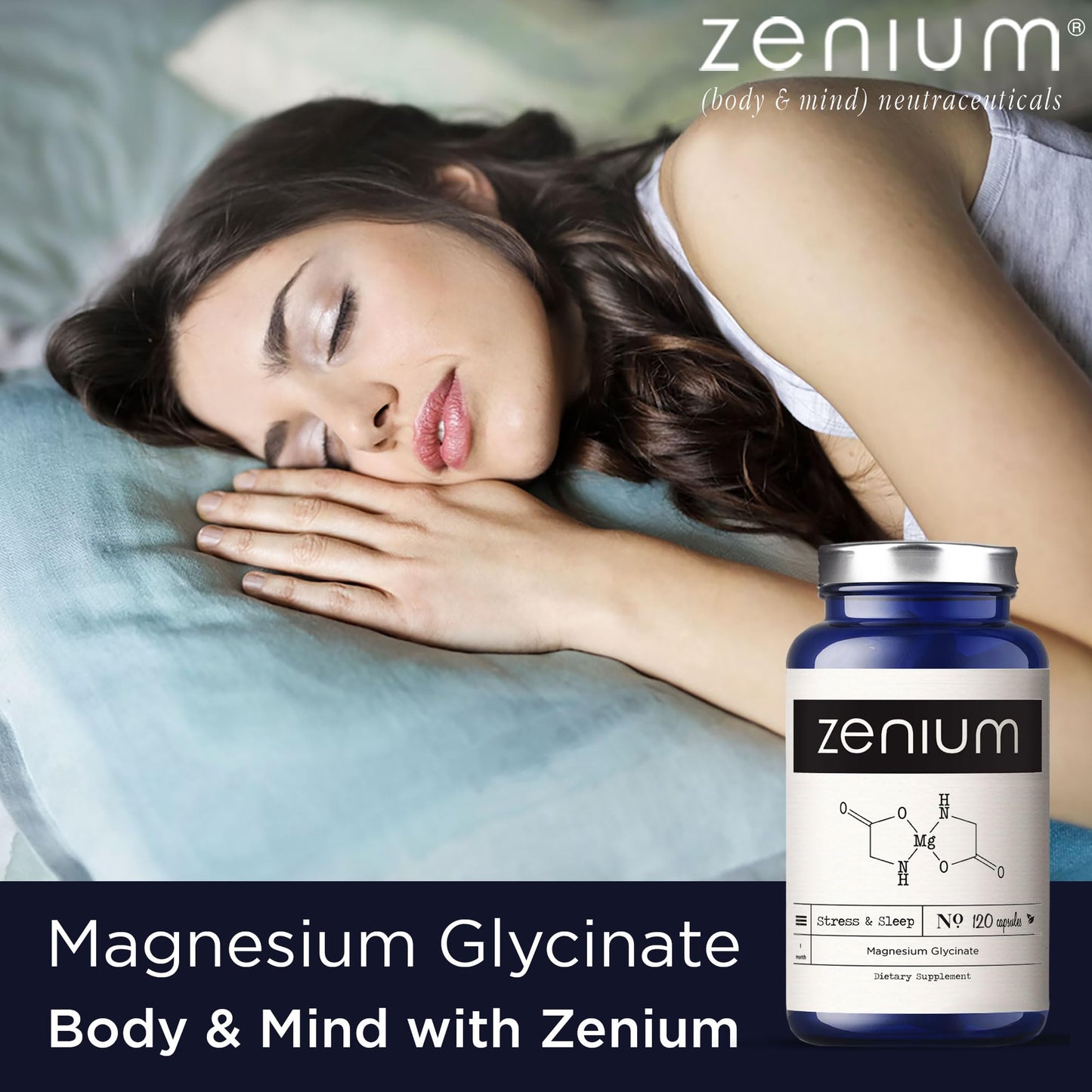 Zenium - Magnesium Glycinate for Sleep, Chelated, 600mg per Serving, 120 Capsules | High Absorption | Relieve Tension, Worry, Nervousness | Calm The Mind & Body | Ayurvedic | Natural Relief Supplement - dailyvitalstore