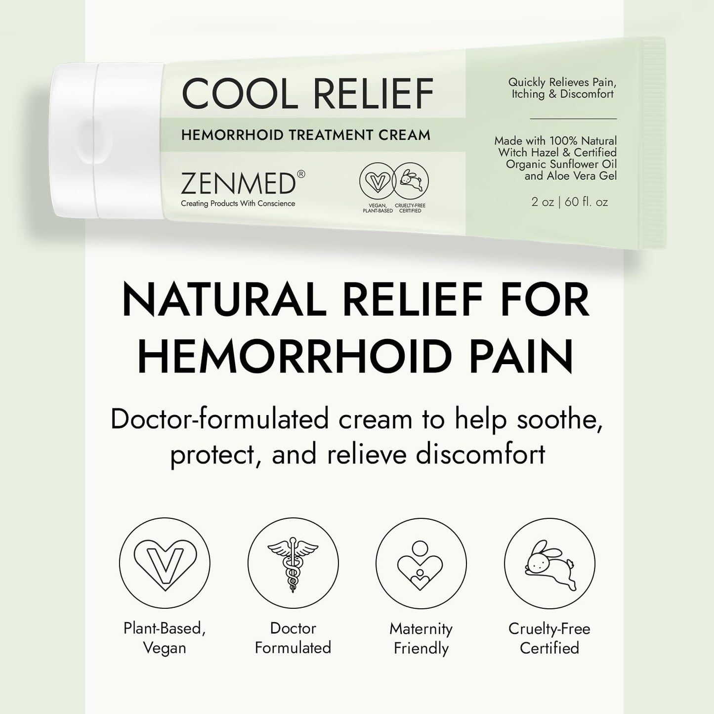 ZENMED Cool Relief - 2 oz Natural Herbal Cream with Organic Ingredients of Hemorrhoids Formula - dailyvitalstore