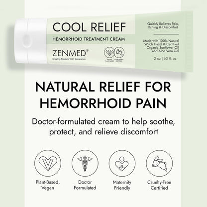 ZENMED Cool Relief - 2 oz Natural Herbal Cream with Organic Ingredients of Hemorrhoids Formula - dailyvitalstore