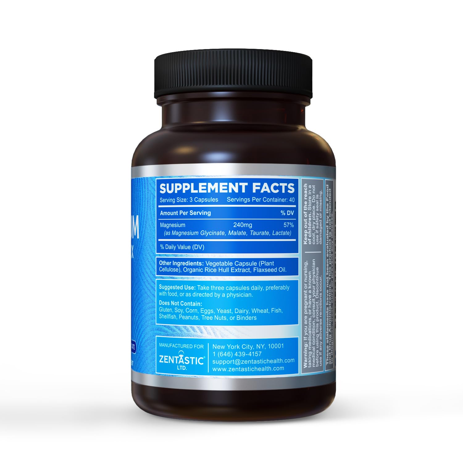 Zentastic Magnesium Complex 4-in-1 Supplement – Magnesium Glycinate, Malate, Taurate & Lactate – Chelated High Absorption for Nerves, Muscles, Bones & Immune Support – 120 Capsules - dailyvitalstore