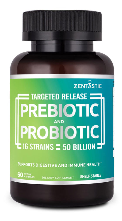 Zentastic Probiotics & Prebiotics Supplement - 50 Billion CFU - for Men & Women’s Immune & Digestive Health - 16 Strains - Shelf Stable - dailyvitalstore