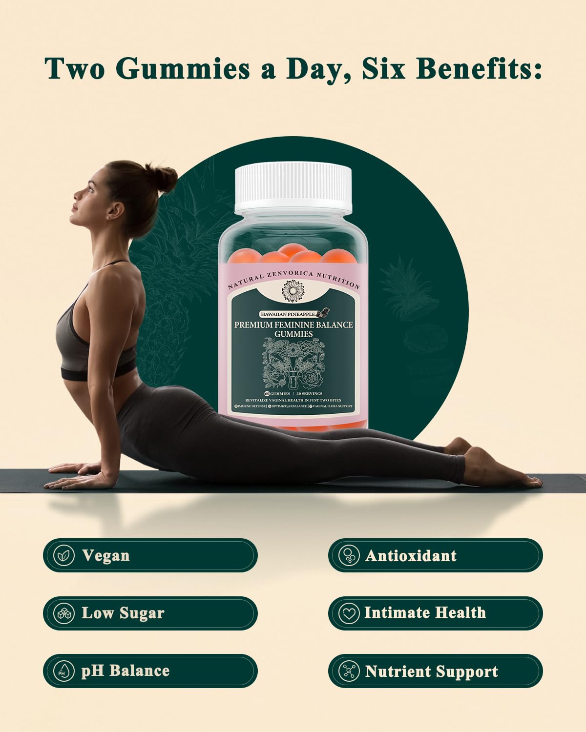 Zenvorica Premium Feminine Balance Gummies for Women - Hawaiian Pineapple pH Balance Probiotic Gummies for Odor and Flora Wellness, Immune Support, Vegan, 60 Count - dailyvitalstore