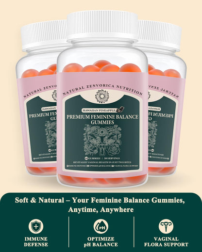 Zenvorica Premium Feminine Balance Gummies for Women - Hawaiian Pineapple pH Balance Probiotic Gummies for Odor and Flora Wellness, Immune Support, Vegan, 60 Count - dailyvitalstore