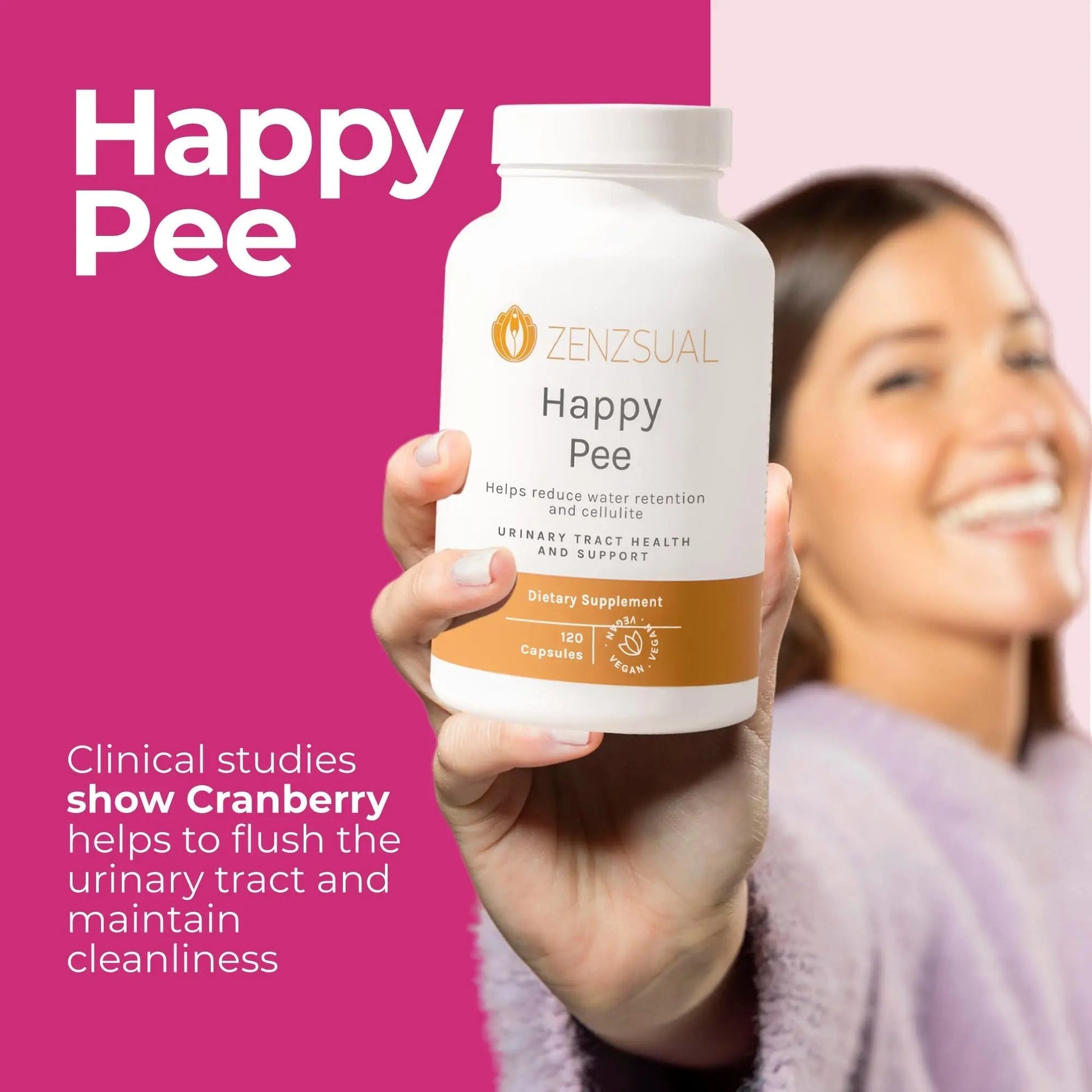 ZENZSUAL Happy Pee, 120 Capsules – Urinary Tract Support & Bladder Health Supplement with Cranberry, D-Mannose, Vitamin C and Oregano for Women and Men – Healthy Flow, Comfort & Fluid Balance - dailyvitalstore