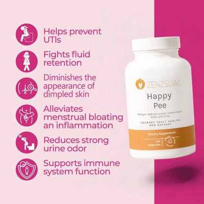 ZENZSUAL Happy Pee, 120 Capsules – Urinary Tract Support & Bladder Health Supplement with Cranberry, D-Mannose, Vitamin C and Oregano for Women and Men – Healthy Flow, Comfort & Fluid Balance - dailyvitalstore