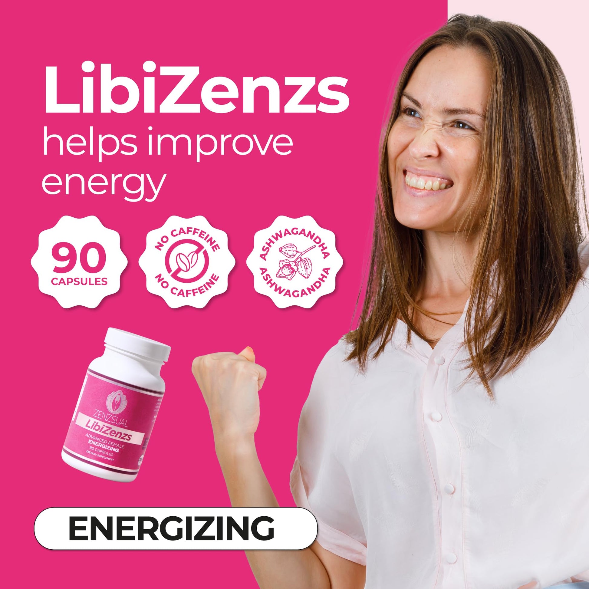 ZENZSUAL Libizenzs – Plant-Based Energy Support Supplement for Women – Caffeine-Free with Maca Root, Ashwagandha & Ginseng – Supports Daily Stamina, Focus & Well-Being – 90 Vegan Capsules - dailyvitalstore