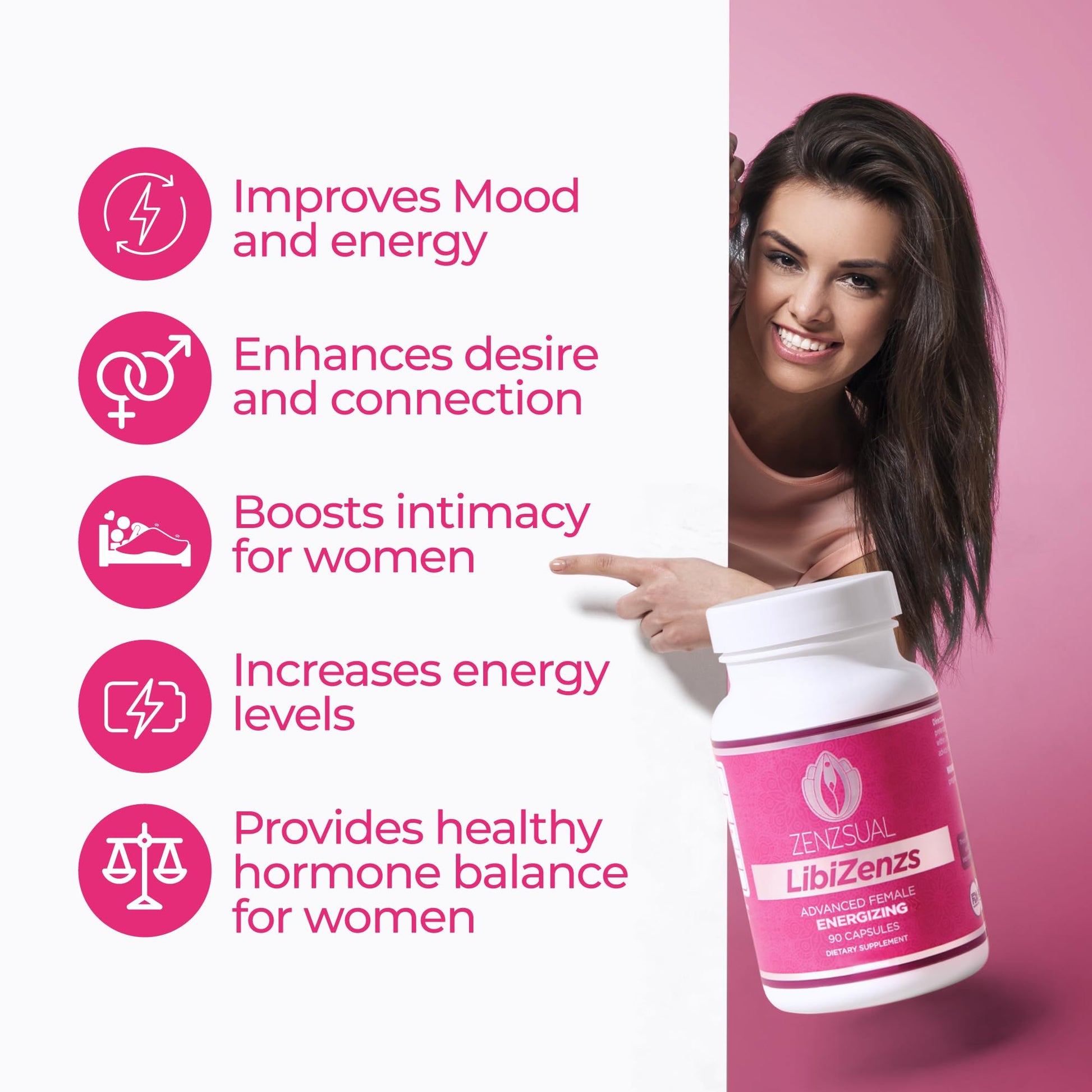 ZENZSUAL Libizenzs – Plant-Based Energy Support Supplement for Women – Caffeine-Free with Maca Root, Ashwagandha & Ginseng – Supports Daily Stamina, Focus & Well-Being – 90 Vegan Capsules - dailyvitalstore