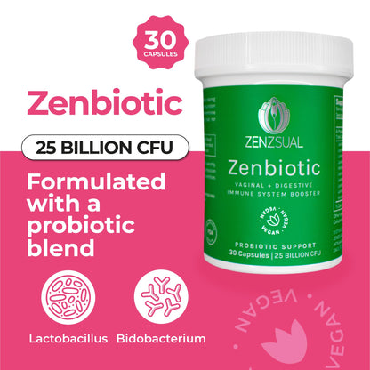 ZENZSUAL Zenbiotic Probiotics Support for Women – 25 Billion CFU, Vaginal Health & pH Balance Support, Odor & Yeast Control, Gut & Digestive Health, Urinary Comfort, Hormone Balance, 30 Vegan Capsules - dailyvitalstore