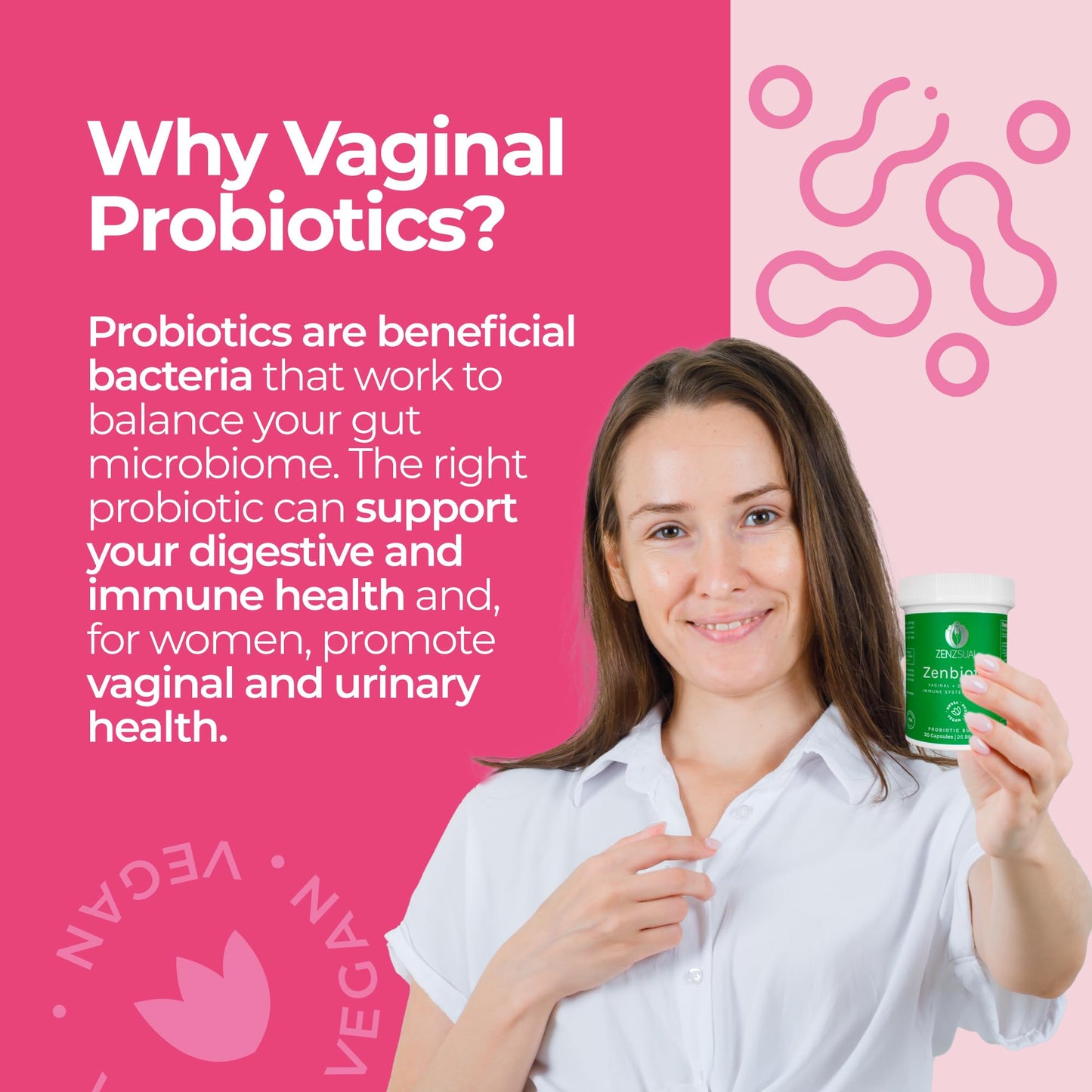 ZENZSUAL Zenbiotic Probiotics Support for Women – 25 Billion CFU, Vaginal Health & pH Balance Support, Odor & Yeast Control, Gut & Digestive Health, Urinary Comfort, Hormone Balance, 30 Vegan Capsules - dailyvitalstore