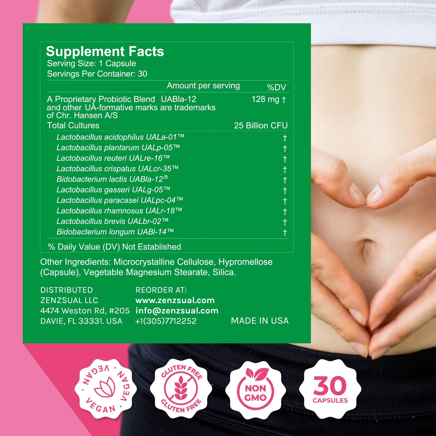 ZENZSUAL Zenbiotic Probiotics Support for Women – 25 Billion CFU, Vaginal Health & pH Balance Support, Odor & Yeast Control, Gut & Digestive Health, Urinary Comfort, Hormone Balance, 30 Vegan Capsules - dailyvitalstore