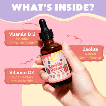 Zeolite Detox Drops for Kids & Kidney Cleanse Drops for Adults - Liquid Supplement Duo with Vitamins C B12 D3, Cranberry, Chanca Piedra, Milk Thistle & Herbal Blend - Mixed Berry & Cranberry Flavor, 6 - dailyvitalstore