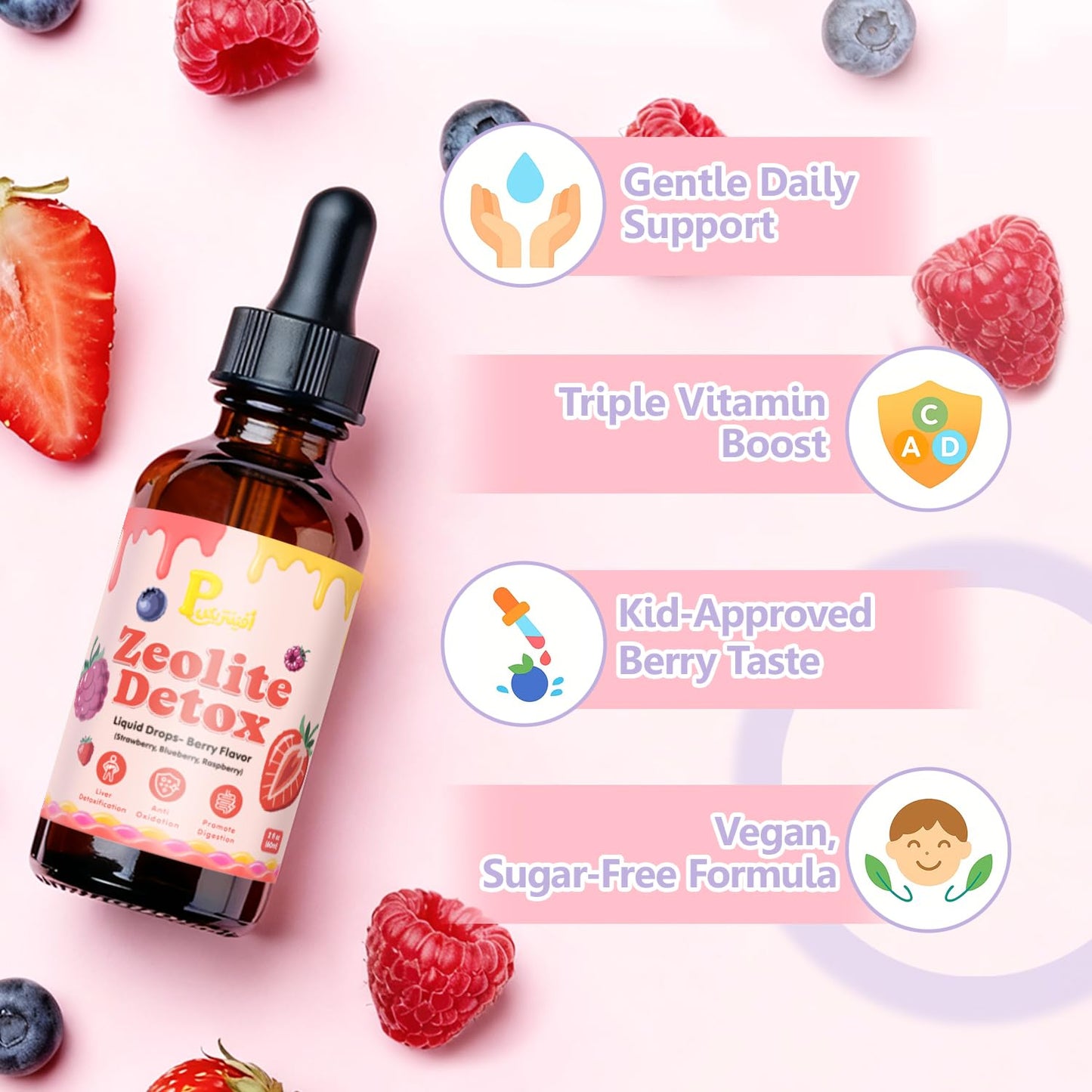 Zeolite Detox Drops for Kids & Kidney Cleanse Drops for Adults - Liquid Supplement Duo with Vitamins C B12 D3, Cranberry, Chanca Piedra, Milk Thistle & Herbal Blend - Mixed Berry & Cranberry Flavor, 6 - dailyvitalstore
