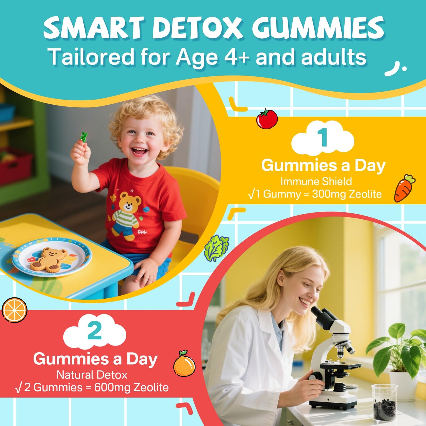 Zeolite Detox for kids & Adult-Sugar Free Zeolite Detox Gummies with Spirulina, Chlorella, Milk Thistle, Magnesium Glycinate, Calcium Citrate for Energy - dailyvitalstore