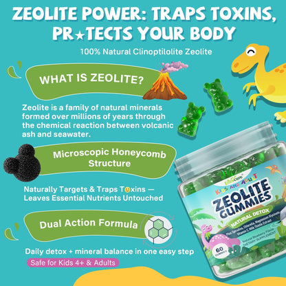 Zeolite Detox for kids & Adult-Sugar Free Zeolite Detox Gummies with Spirulina, Chlorella, Milk Thistle, Magnesium Glycinate, Calcium Citrate for Energy - dailyvitalstore
