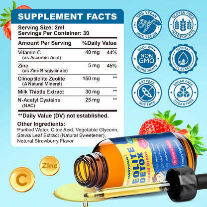 Zeolite Detox for Kids & Adults, Liquid Zeolite Detox Drops with Clinoptilolite, Vitamin C, Zinc, NAC & Milk Thistle – Supports Gentle Liver & Gut Cleansing - dailyvitalstore