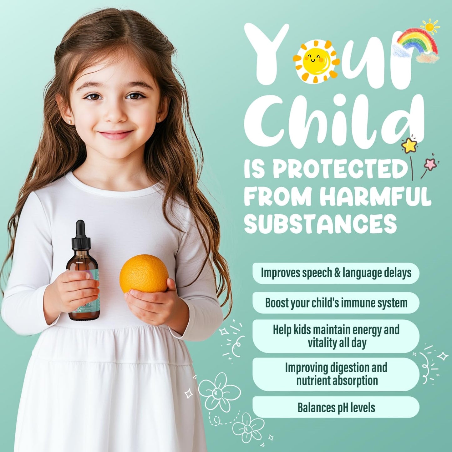 Zeolite Detox for Kids and Adults, 200mg Zeolite Liquid Drops with 1000mcg Vitamin B12, Organic Chlorella, 10 billion CFU & Prebiotics for Gut Support & Speech, Immune, Bone, Energy*, Strawberry, 60ML - dailyvitalstore