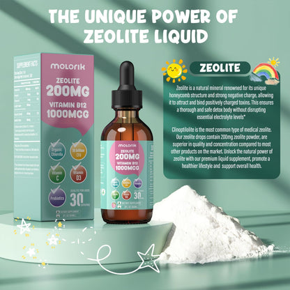 Zeolite Detox for Kids and Adults, 200mg Zeolite Liquid Drops with 1000mcg Vitamin B12, Organic Chlorella, 10 billion CFU & Prebiotics for Gut Support & Speech, Immune, Bone, Energy*, Strawberry, 60ML - dailyvitalstore