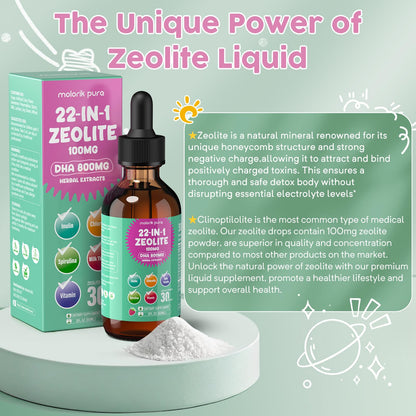 Zeolite Detox for Kids and Adults, Herbal Detox with 800mg DHA, 500mg Inulin, Probiotics & Vitamin B12, D3, C, B6, Cilantro Extract Cleanse to Support Brain, - dailyvitalstore