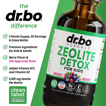 Zeolite Detox for Kids Liquid Drops - Advanced Clinoptilolite with Pure Vitamins B12 & D - Kids Gentle Body Daily Cleanse Focus & Speech Extra Clinoptilolite Zeolite - dailyvitalstore