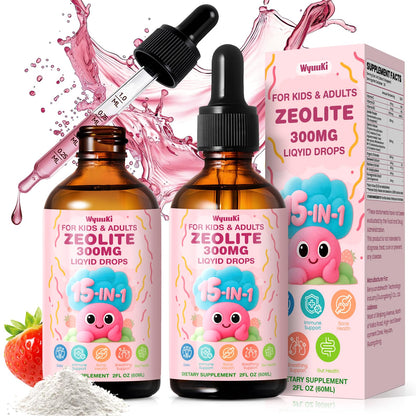 Zeolite Drops 2 Pack Detox for Kids & Adults - 300mg Clinoptilolite, 1000mcg Vitamin B12 C D3, 10 Billion CFU Prebiotics, Seaweed Calcium - Pure Body Cleanse - dailyvitalstore