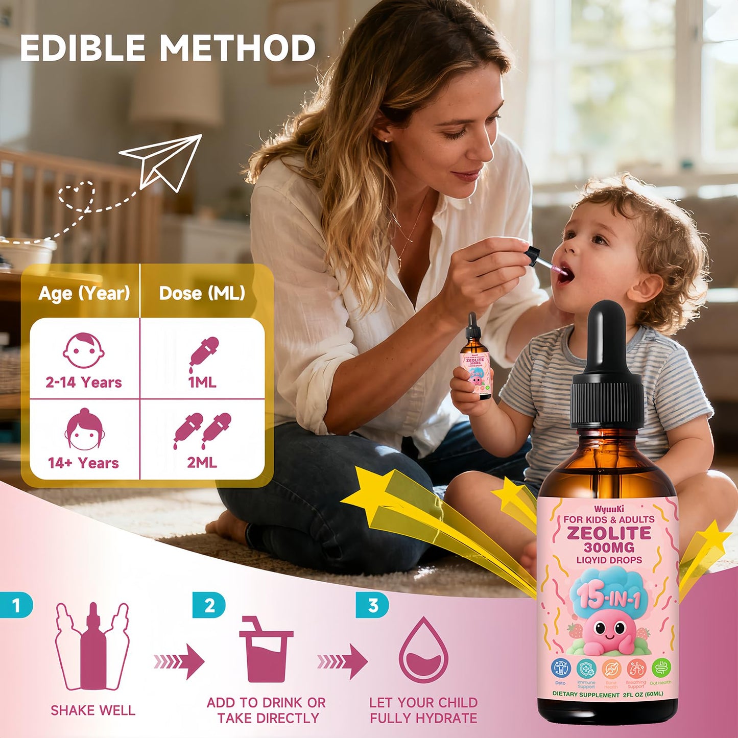 Zeolite Drops 2 Pack Detox for Kids & Adults - 300mg Clinoptilolite, 1000mcg Vitamin B12 C D3, 10 Billion CFU Prebiotics, Seaweed Calcium - Pure Body Cleanse - dailyvitalstore