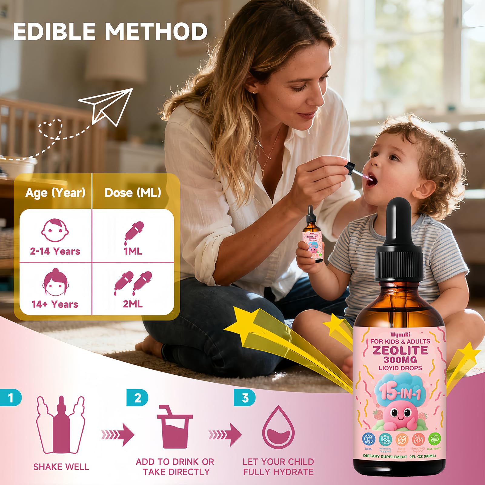 Zeolite Drops 2 Pack Detox for Kids & Adults - 300mg Clinoptilolite, 1000mcg Vitamin B12 C D3, 10 Billion CFU Prebiotics, Seaweed Calcium - Pure Body Cleanse - dailyvitalstore